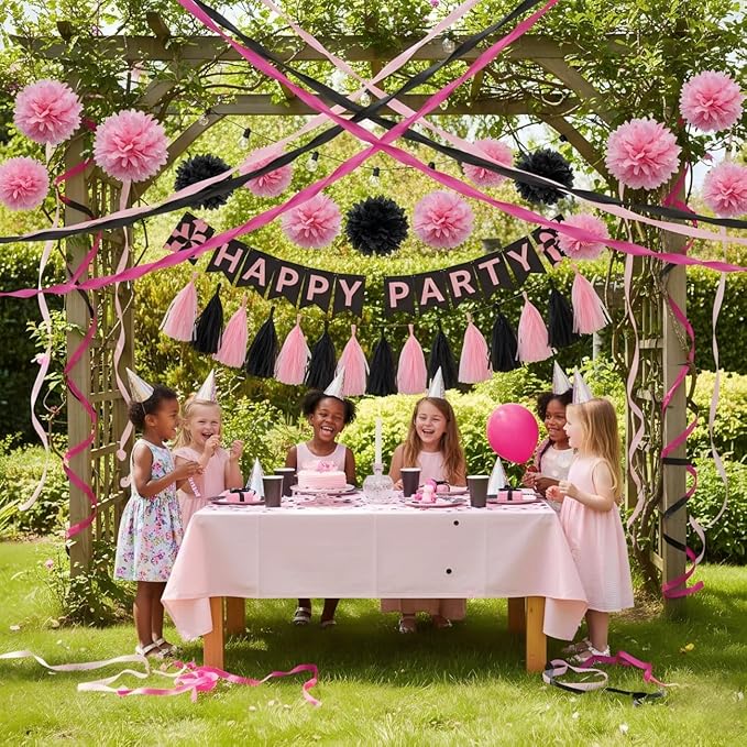 CC wonderland zone 6 Rolls Pink and Black Crepe Paper Streamers for Birthday Party Decorations