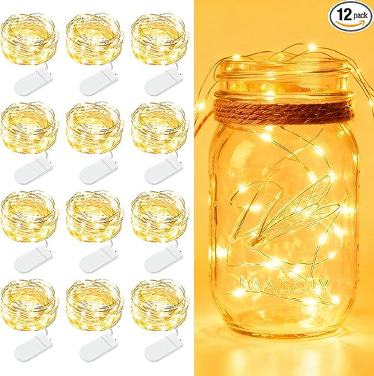 12 Pack Fairy Lights Battery Operated - 7ft 20 LED Twinkle Lights Copper Wire Mini String Lights Firefly Lights for Mason Jars DIY Crafts Christmas Wedding Party Centerpiece Table Decor, Warm White