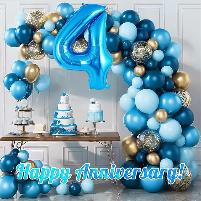 Blue Number 4 Balloon 40 Inch, Big Large Foil Helium Number Balloons, Jumbo Giant Mylar Number 4 Balloons for 4 Year Old Birthday Party Decorations Supplies Anniversary Celebration