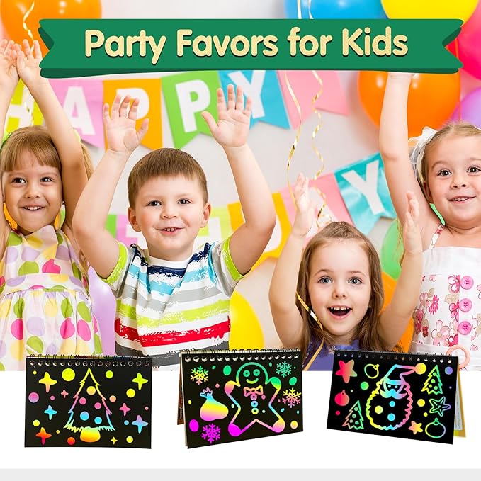 ZMLM 4 Pack Scratch Art Party Favors: Birthday Party Favors for Kids 4-8, Bulk Rainbow Scratch Notebook Paper Pads, Goodie Bags Stuffers Girls Boys Classroom Gifts Crafts Toys Easter Basket Stuffers