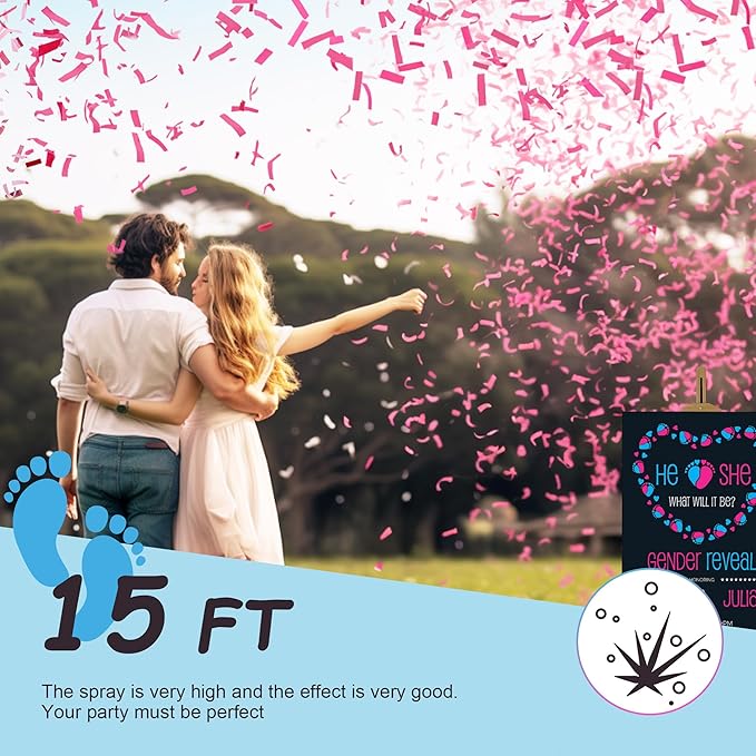 POPUPARTY 4 Pack Gender Reveal Confetti Cannon | 2 Pink & 2 Blue - Biodegradable Confetti Party Supplies Poppers, Ideal for Baby Boy or Girl Gender Reveal Decoration
