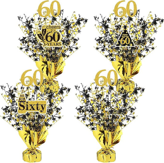 Tatuo 4 Pcs Metallic Foil Spray Centerpiece Happy 30th 40th 50th 60th Years Centerpiece Table Decorations for Black and Gold Birthday Anniversary Wedding Party Table Decor(60th Birthday)