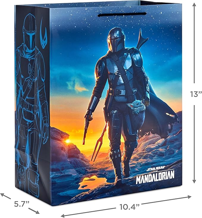 Hallmark Star Wars The Mandalorian 13" Large Gift Bag Bundle (3 Bags: Baby Yoda, The Mandalorian, Grogu) for Birthdays, Christmas, Father's Day, May the 4th