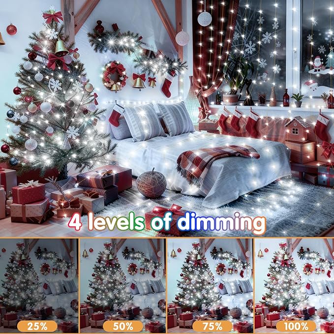 KNONEW 203FT Outdoor Christmas Fairy Lights Plug in,600 LED String Lights Outdoor Waterproof 8 Modes Memory Times for Wedding Bedroom Walls Garden Trees Decoration(Cool White)