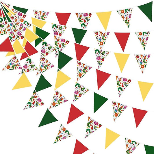 32Ft Caterpillar Party Decorations Green Yellow Red Hungry Caterpillar Themed Fabric Banner Triangle Pennant Flag Garland Streamers for Kids Boys Fruit Birthday Baby Shower Outdoor Garden Supplies