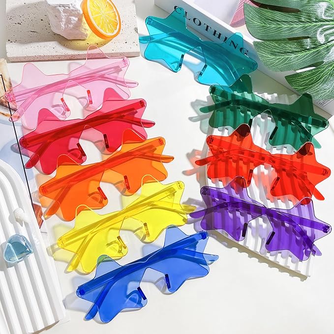 Matcheck 18/45 Pack Star Shaped Rimless Sunglasses Bulk Transparent Candy Mixed Color Glasses Clear Party Eyewear for Women