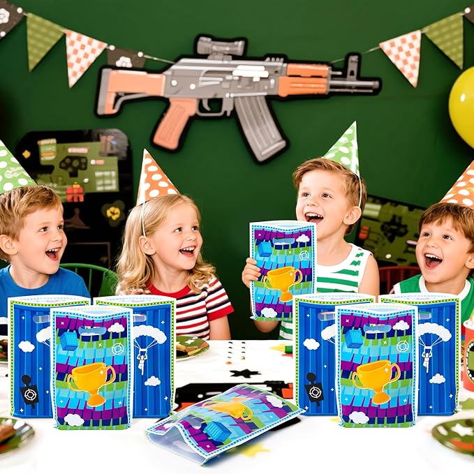 Andi Cppss Battle Gamers Party Favor Bags - 50PCS Battle Gamers Reward Goodie Bags with Handles for Birthday Party Supplies Plastic Candy Treat Snack Bag for Kids Video Game Theme Parties Decorations