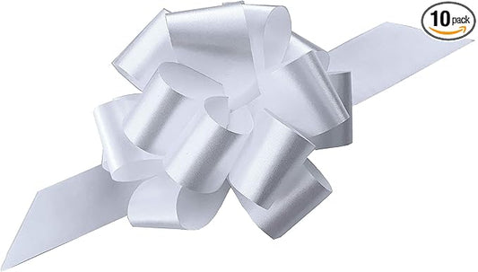 White Decorative Gift Pull Bows - 5" Wide, Set of 10, Memorial Day, 4th of July, America 250 Anniversary, Birthday, Presents, Wedding, Wreath, Fundraiser, Reception, Church, Office, School Colors