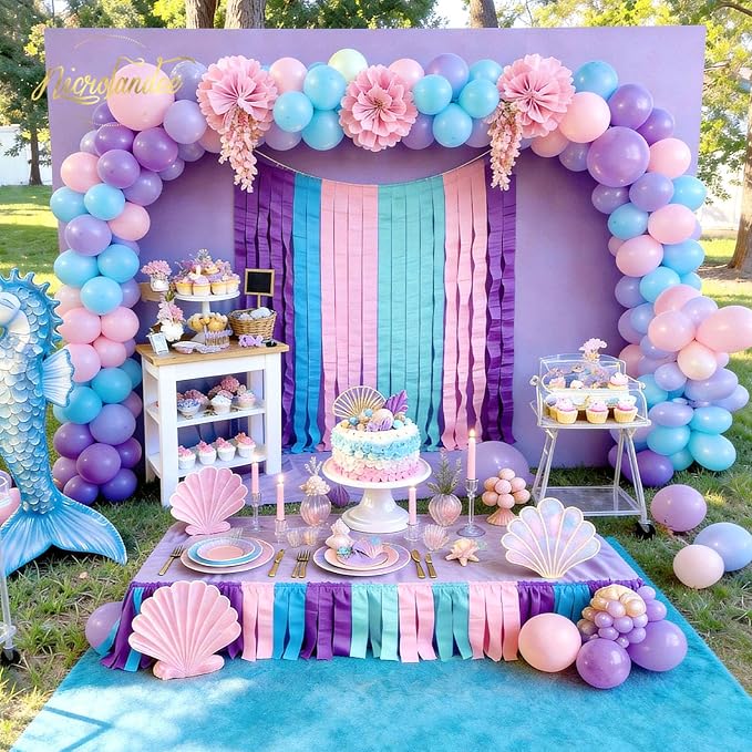 NICROLANDEE Party Streamers Decorations - 8 Rolls Crepe Paper Streamers Tassels Streamer Paper for Birthday Party, Baby Shower, Class Party, Family Gathering Supplies Purple Pink Blue