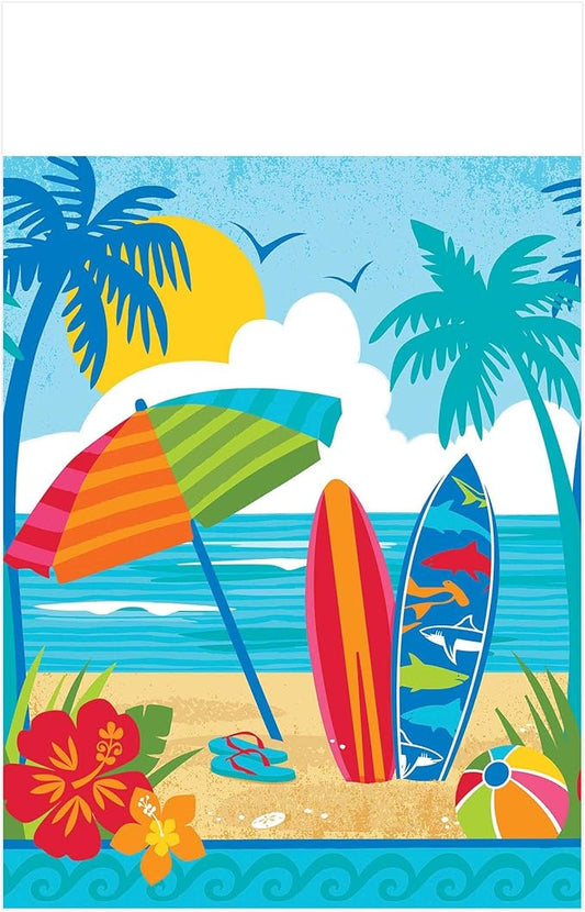 Vibrant Multicolor Plastic Sun And Surf Table Covers - 54" x 102" (Pack of 1) - Durable Materials & Easy-to-Clean - Perfect for Beach Parties, Luaus & Island Getaways