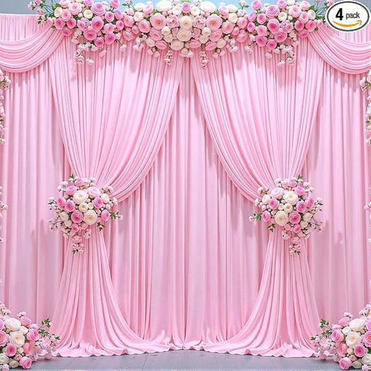 20ft x 10ft Wrinkle Free Pink Wedding Backdrop Curtains for Party Bridal Shower Reception Decorations Pink Fabric Curtain Backdrops Drapes for Photography Baby Shower Birthday Background