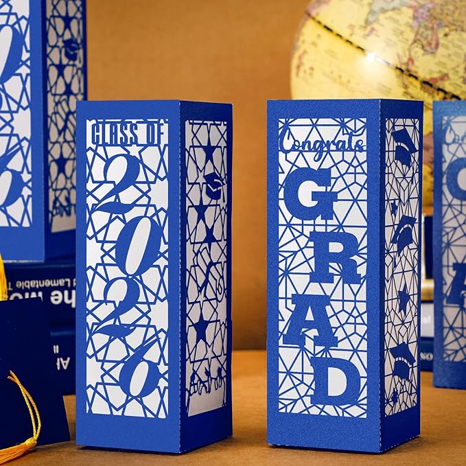 Rossesay 6 Pcs Graduation Table Centerpieces Boxes Class of 2026 Graduation Lanterns for Centerpieces with LED Candles Congrats Grad School College Photo Props for Party Table Decoration (Blue)
