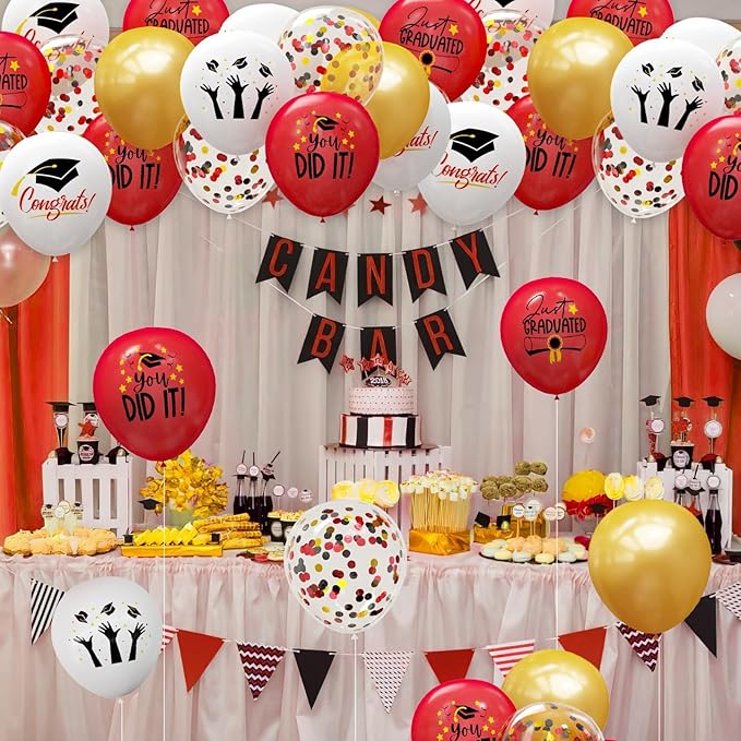 2026 Graduation Party Decorations, 68pcs Graduation Balloons Red and Gold Grad Decor for College High School Class of 2026 Congrats Grad Party Decor