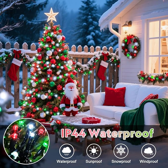 JMEXSUSS 500 LED Red White and Green Christmas Lights, 173ft Christmas Tree Lights Outdoor Waterproof, 8 Modes Twinkle String Lights for House Xmas Tree Party Holiday Decor