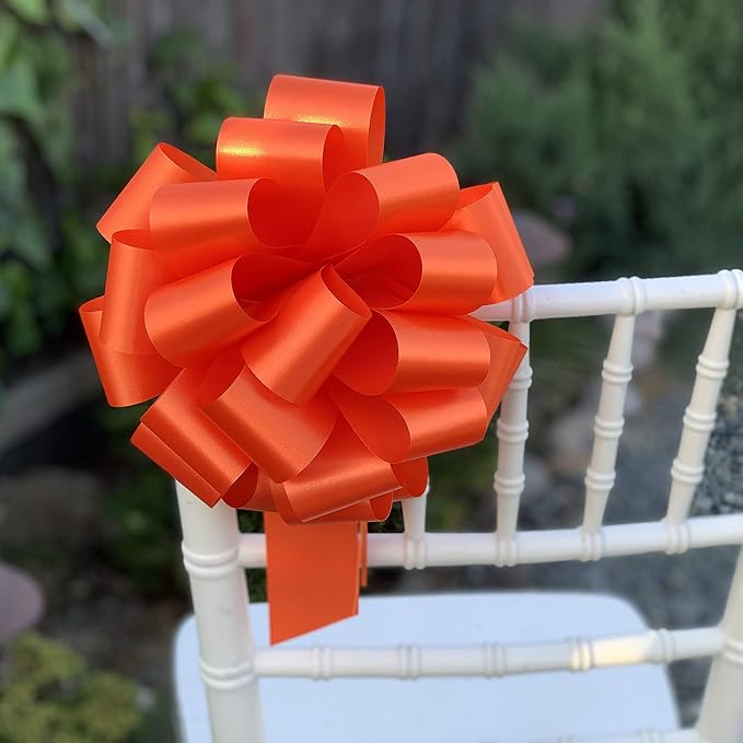 Large Orange Gift Pull Bows - 9" Wide, Set of 6, Easter, Spring, Birthday, Baby Shower, Fundraiser, School Colors, Office, Decoration, Basket, Fall Decor, Autumn, Halloween, Thanksgiving, Christmas