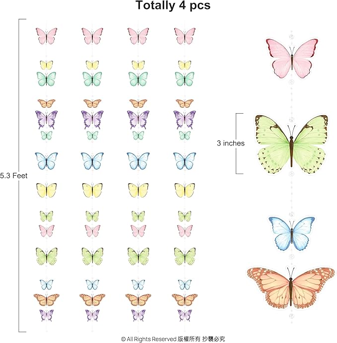 Cheerland Butterfly Garland Garden Party Decorations Pastel Floral Banner Butterflies Streamers Beads for Birthday Decoration Baby Shower Picnic Bridal Shower Spring Banner Tea Backdrop Hanging Decor