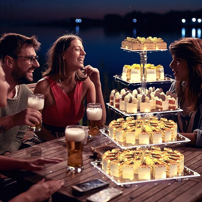 Cupcake Stand with Lights, 5 Tier Cupcake Holder, Light Up Cupcake Stand for 50 Cupcakes, Dessert Table Display Set for Weddings, Christmas, Birthday Parties (Yellow Light)