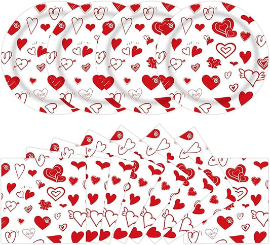 40 Pcs Valentines Day Plates and Napkins Party Supplies, Red Heart Valentine Paper Plates Napkins Disposable Tableware Set for Anniversary Wedding Mother's Day Party Decorations