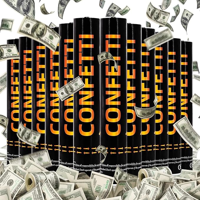 Money Confetti Cannon 12Pack Biodegradable 100 Dollar Bill Money Confetti 12inch Party Poppers for Celebration Opening Activities Birthday Graduation Business Signing