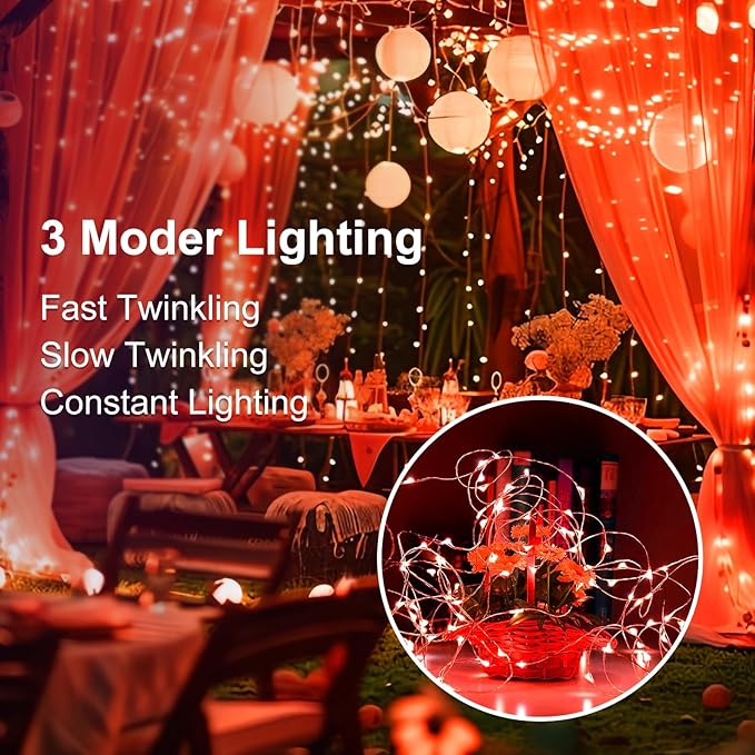 Fairy Lights,Silver Wire String Lights Waterproof,Battery Operated 7FT 20LED Firefly Starry Moon Lights for DIY Christmas Wedding Party Bedroom Decor (Orange, 50 Pack)