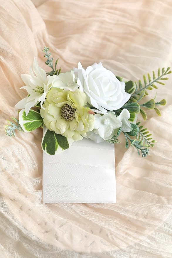 Artificial Flowers Combo Forest Green Silk Fake Flower for DIY Wedding Bridal Bouquets Floral Arrangement Birthday Cake for Table Centerpieces Baby Shower Anniversary Party Home Decor