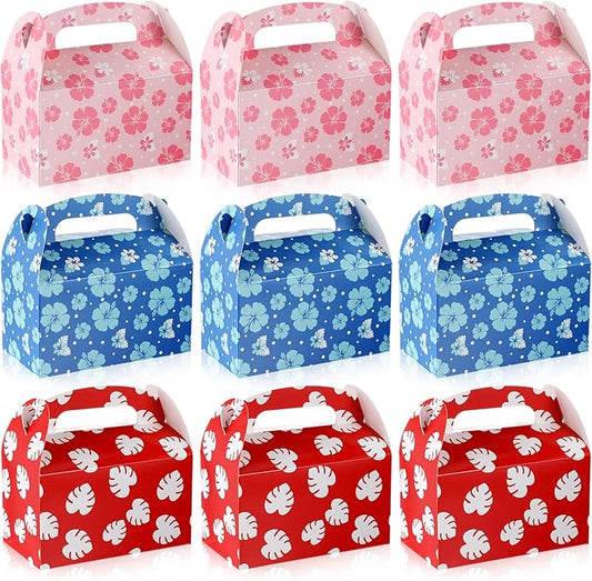Marspark 24 Pack Hawaiian Themed Cartoon Birthday Party Supplies, Paper Gift Boxes, Cartoon Candy Treat Boxes for Birthday Party Decorations(Flower Pattern)