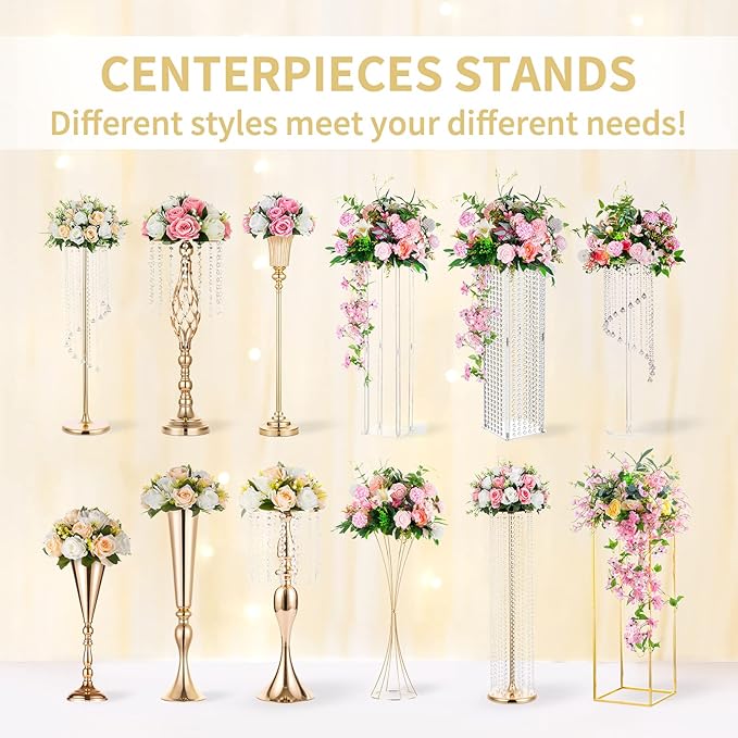 NUPTIO Silver Crystal Wedding Centerpieces - 2 Pcs 21.7in Tall Flower Vases for Party Tables Decorations