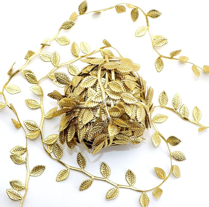 David accessories Gold Leaves Leaf Ribbon Trim Rope - 20 Yards - for DIY Craft Party Wedding Home Decoration(Gold)