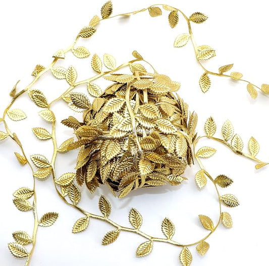 David accessories Gold Leaves Leaf Ribbon Trim Rope - 20 Yards - for DIY Craft Party Wedding Home Decoration(Gold)