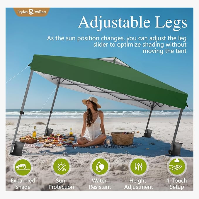 Sophia & William Canopy Tent Pop Up 10x10 ft, One Person Push Set Up Tent, Outdoor Canopies Shelter Heavy Duty Straight Legs with 4 Sandbags & Guy Ropes, 1 Roller Bag & Storage Bag, 8 Stakes, UPF50+
