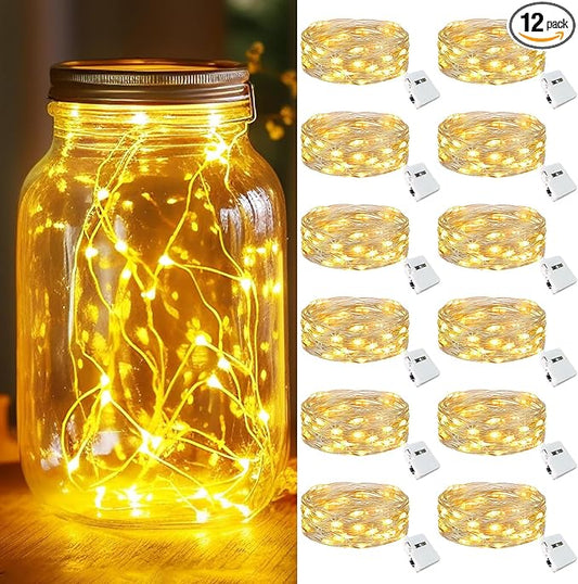 kolpop 12 Pack LED Fairy Lights Battery Operated with 3 Modes, Mini Twinkle String Lights Battery Powered Waterproof for Christmas Mason Jars Party