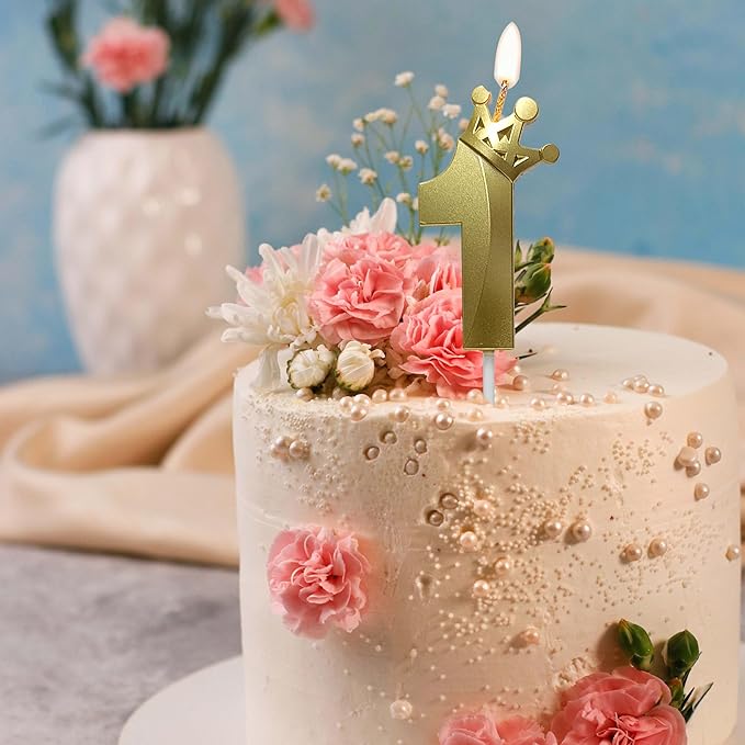 The Gold Number 1 Birthday Candle for Cake is Beautiful Number 1 Candle for First Birthday Decorations for Boys and Girls (Gold-1, Crown)