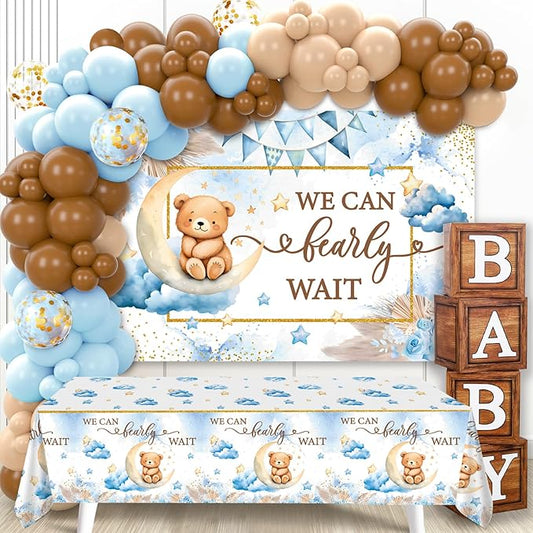 DataMoon We Can Bearly Wait Baby Shower Decorations - Baby Boxes with Letters,Boho Balloons,We Can Bearly Wait Backdrop,Tablecloth for Teddy Bear Baby Shower,Birthday Supplies,Gender Reveal