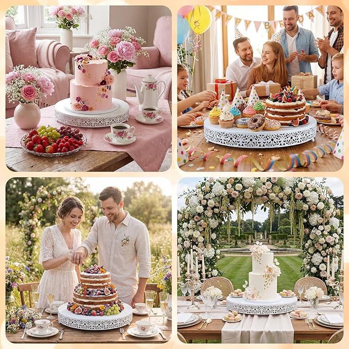 Wenqik 18 Inch White Cake Stand Set Metal Round Cupcake Dessert Stand with Cake Cutting, Spatula Wedding Cupcake Pastry Display Candy Holder Display for Wedding Party Birthday Baby Shower(Classic)
