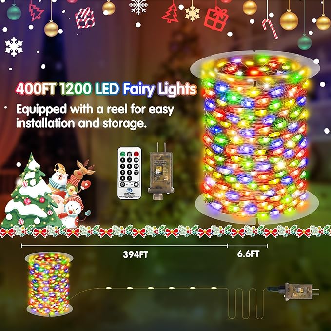 KNONEW 203FT 600 LED Outdoor Fairy Lights Plug in, Christmas Fairy Lights Outdoor Waterproof 8 Modes Memory Times for Wedding Bedroom Walls Garden Trees Decoration