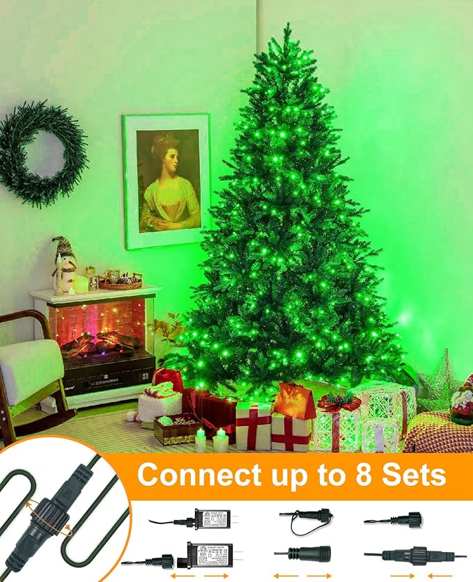 Green Christmas String Lights, 40FT 120 LED Plug in Christmas Lights Outdoor Waterproof, 8 Modes Connectable Green Wire Fairy Twinkle Lights for Indoor Garden Home Party Holiday Decorations