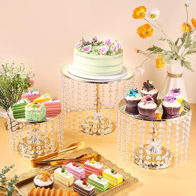 12 Pieces Gold Cake Stand Set, Vintage Cake Display Stand with Crystal Edge and Cupcake Display Tray, Dessert Table Display Set for Wedding Party Baby Shower Anniversary Celebration