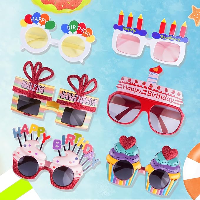 Funny Sunglasses & Costume Masks for Birthday Parties, Multi-Shaped Novelty Shades to Add Humor to Any Festivity