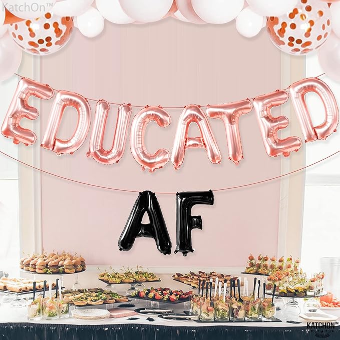 Graduation Decorations 2026 | Rose Gold Educated AF Balloons Banner - 16 Inch | Educated AF Graduation Balloons for 2026 Graduation Party Decorations | Educated Graduations Banner, KatchOn