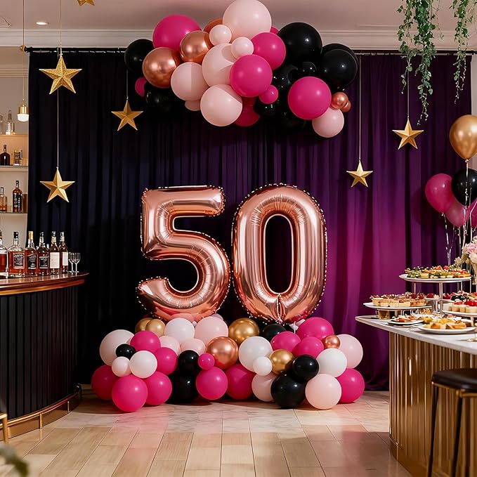 Hot Pink and Black Balloon Garland Arch Kit, 127pcs Latex Balloons for Sweet 16 Bachelorette Bridal Shower Coquette Birthday Party Decorations for Women and Girls