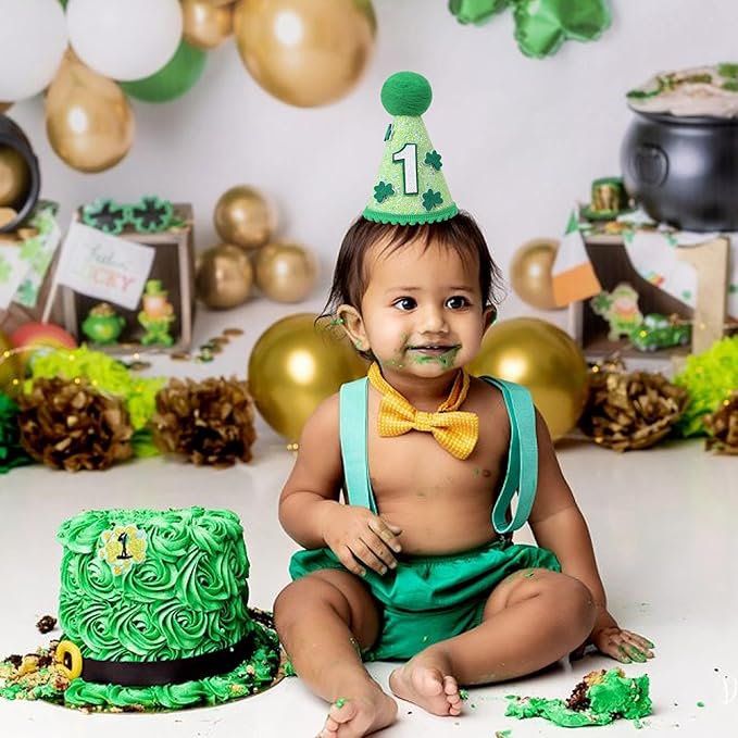 St Patrick's Day 1st Birthday Hat - Boys Girls First Birthday Party Decorations,Green Shamrock Birthday Crown Outfit