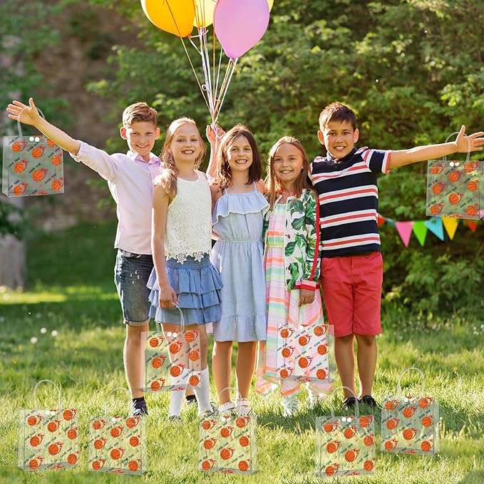 24Pcs Basketball Clear PVC Gift Bags with Handles Bulk 8 x 8 x 3In Sport Theme Goodie Treat Candy Bags Basketball Team Present Wrap Tote Bag for Boys Birthday Party Favor Baby Shower Decors Supplies