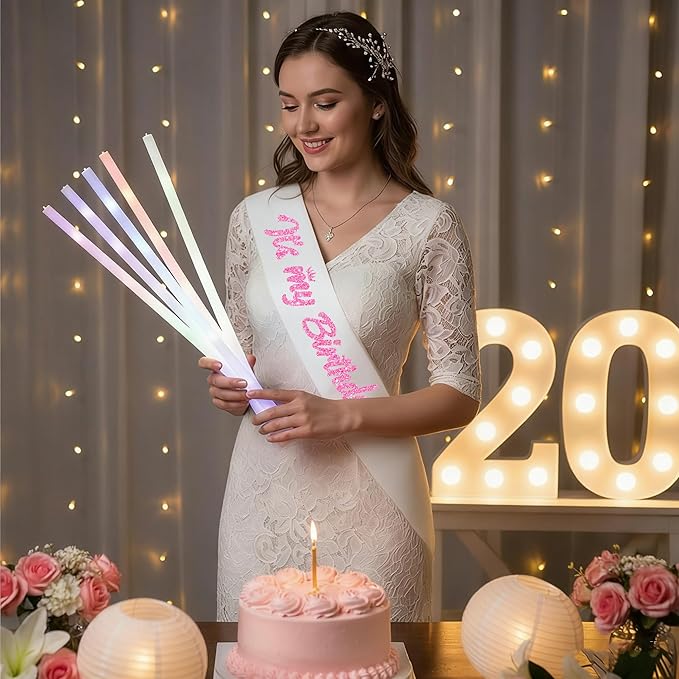 It's My Birthday Sash White with Glitter Pink Letters Happy Birthday Sash for Women Girl Bday Gift Ideas Party Favors