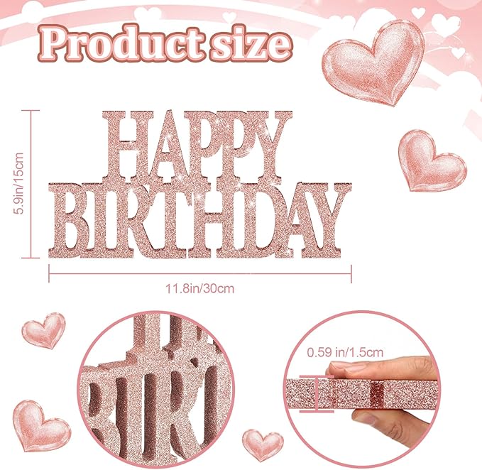 Novabright Happy Birthday Sign Centerpieces for Table Birthday Party Decorations for Women Bday Birthdays Themed Celebration Party Supplies(Rose Gold,Glitter)