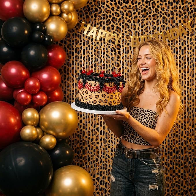 2 Packs Cheetah Prin Foil Fringe Curtain, Leopard Print Glitter Metallic Tinsel Backdrop for Birthday, Baby Shower, Jungle Safari Bachelorette Photo Booth Props Animal Party Decorations Favor Supplies