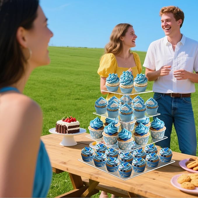 YestBuy 4 Tier Cupcake Stand, Acrylic Cupcake Tower Stand, Premium Cupcake Holder, Clear Cupcake Display Tree Tower Stand For 52 cupcakes, Display for Pastry Wedding Birthday Party