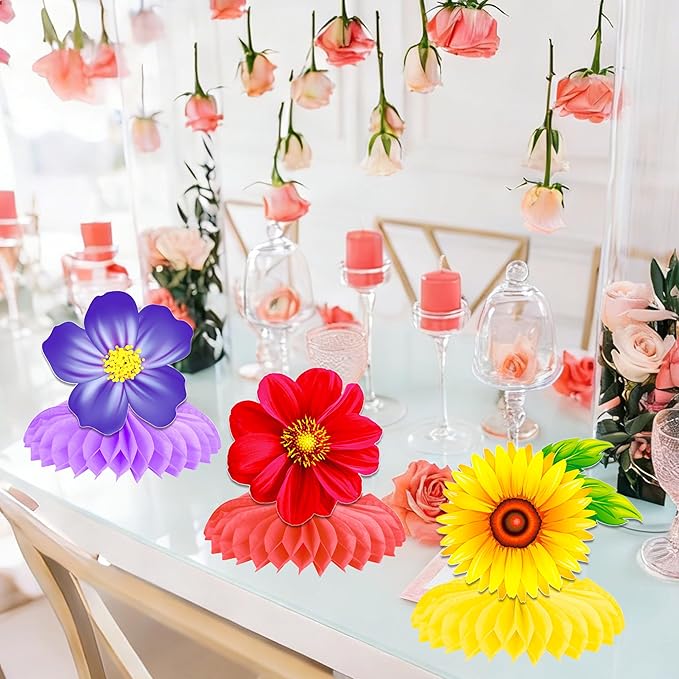 10pcs Summer Flower Honeycomb Centerpieces Multicolor Sunflower Daisy Table Decorations Floral Centerpiece Decor for Spring Summer Baby Shower Birthday Party Supplies