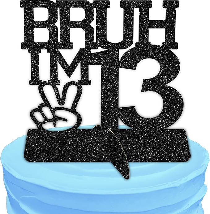 Bruh I'm 13 Black Glitter Center Pieces Decoration - Funny 13th Birthday Party Decorations for Boys, 13th Birthday Centerpiece, Teen Boy Birthday Decor, Party Supplies (Bruh I,m 13)