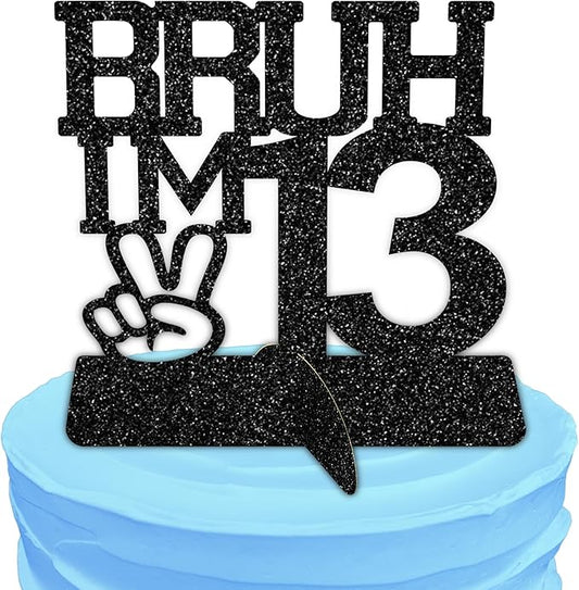 Bruh I'm 13 Black Glitter Center Pieces Decoration - Funny 13th Birthday Party Decorations for Boys, 13th Birthday Centerpiece, Teen Boy Birthday Decor, Party Supplies (Bruh I,m 13)