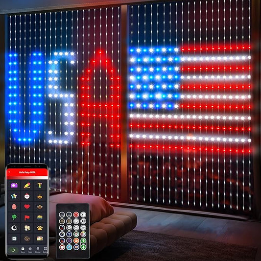 LumBelle Smart Curtain Lights 6.6x6.6Ft, 400 LED Curtain Light APP Remote Control Music Sync Dynamic DIY Lights for Memorial Day 4th of July Independence Day Backdrop Decoration